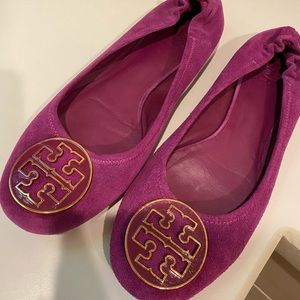Tory Burch Purple/Fuschia Suede Reva Ballet Flats